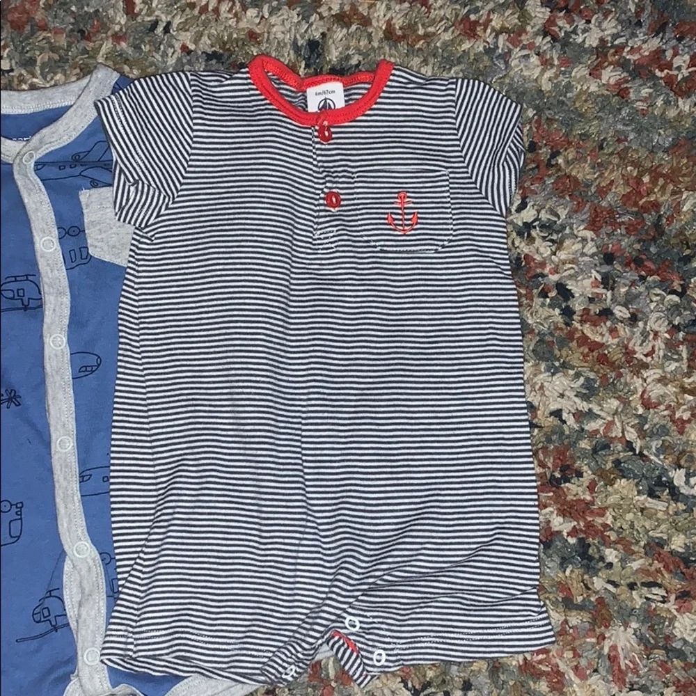 Boys Set of 3 Onesies short outfits blue & gray baby sz 6M  EUC